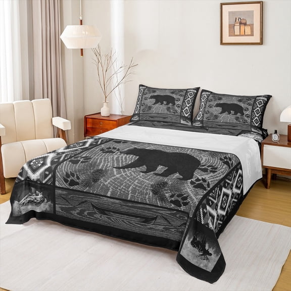 Homewish Woodland Animal Bear Twin Sheet Sets,Rustic Western Aztec Twin Fitted Sheet,Boho Cowboy Tribal Flat Sheet For Kids,Breathable Home Decor,3pcs