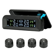 Tire Pressure Monitoring System Wireless Solar TPMS, Tire Pressure Monitor Installed on Windowshield with 4 External Sensors Real-time Display Temperature Pressure PSI for Car RV SUV MPV Sedan