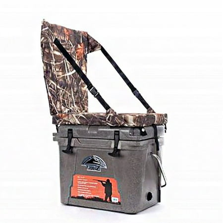 Sub Z 23 Quart Outdoor Camping Hard Cooler with High Back Camouflage Seat, Tan