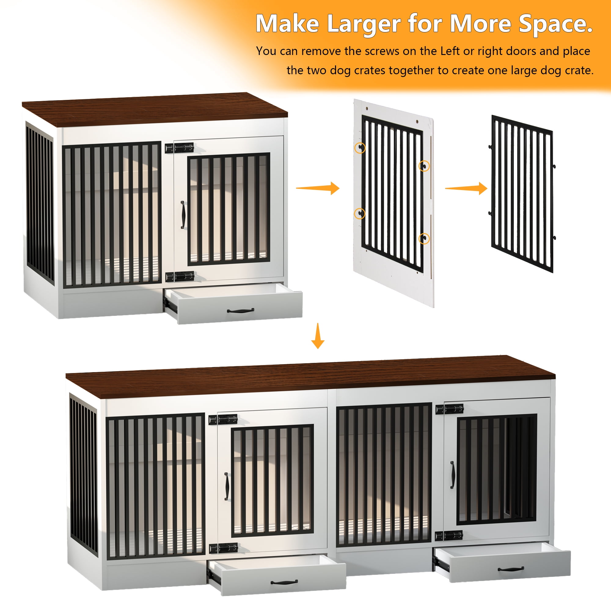yookare White Pet Home, Heavy Duty Furniture Dog Crate, End Table with Pull-Out Drawer, Large