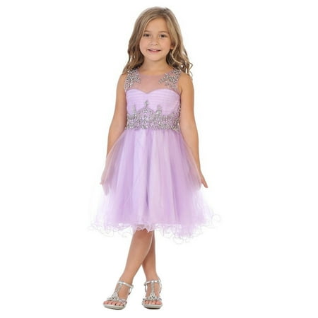 My Best Kids Girls Lilac Stone Accented Junior Bridesmaid