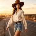 thumbnail image 6 of ClodeEU Women Lapel Long Sleeve Button Down Shirts,Casual Loose Blouse Orange,Women's Plus XL, 6 of 8