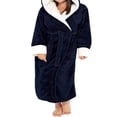 thumbnail image 4 of Peignoir Femme en Flanelle Chaud Long Robe Taille Lacée avec Poche pour Automne Hiver, 4 of 5