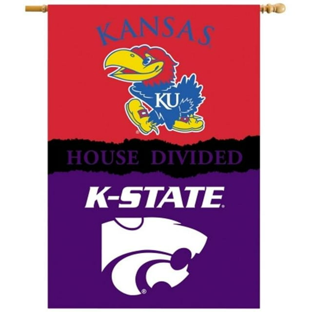 BSI Products 96418 Ncaa Kansas Jayhawks 2-Sided Banner With Pole Sleeve House Divided