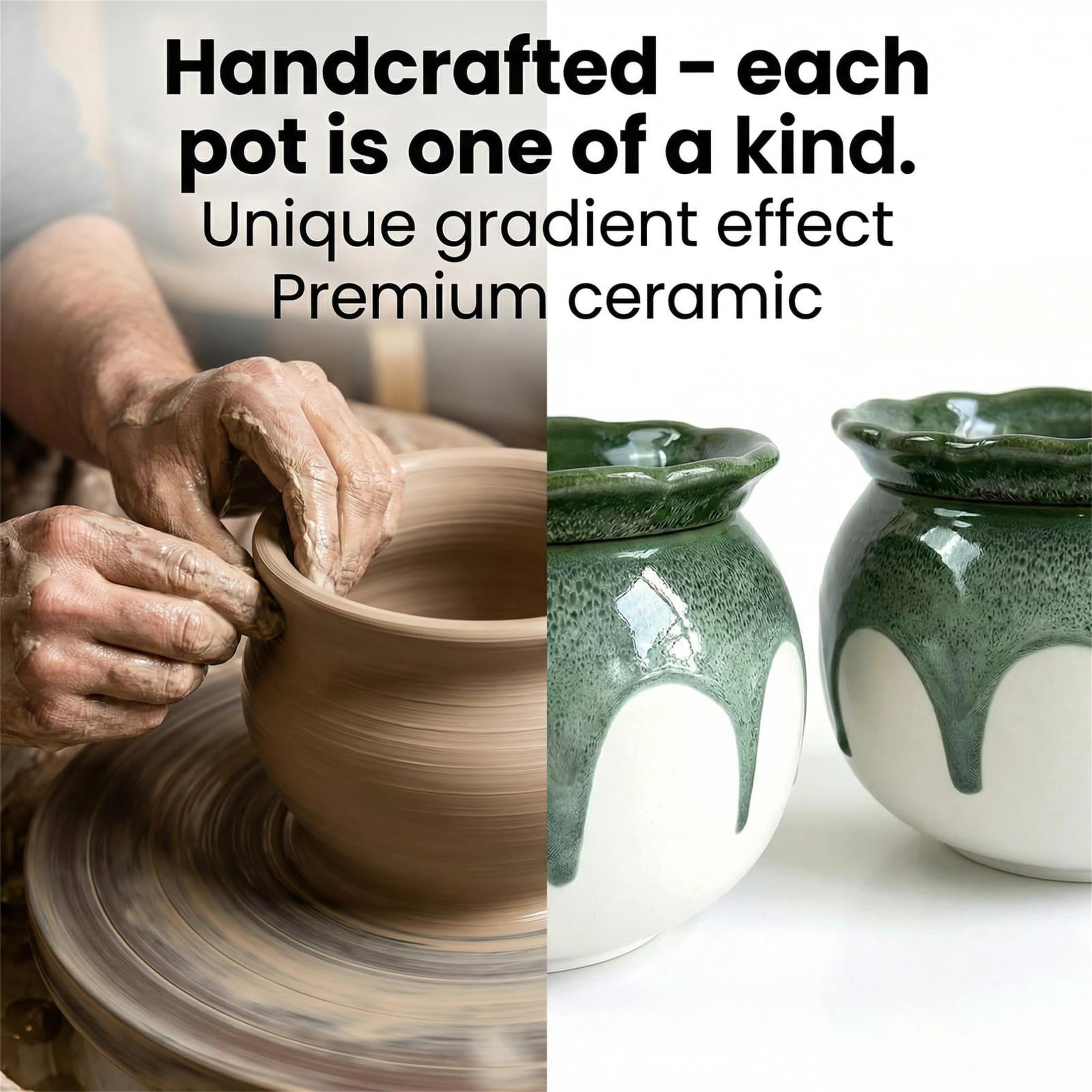 BUYMAX 6" Ceramic Self Watering Pots for Indoor Plants, African Violet Pots, Jade Green Reactive Glaze, Handcrafted Artisan Flower Pot