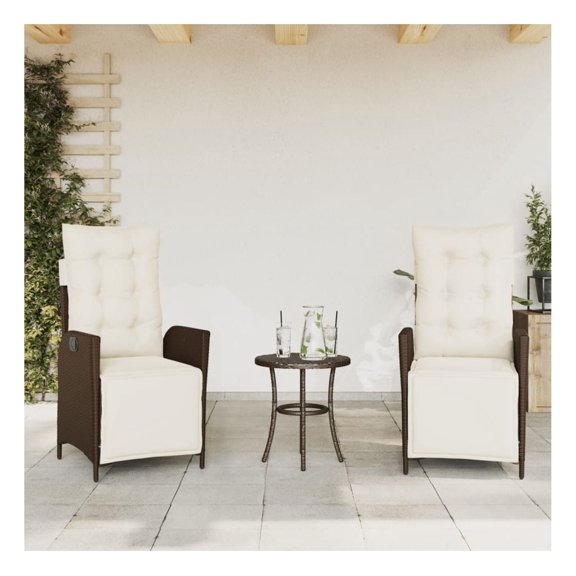 Reclining Patio Chairs 2pcs with Footrest, Brown Poly Rattan Outdoor Furniture Set, Adjustable Garden Lounge Chairs with Cushions, UV Resistant