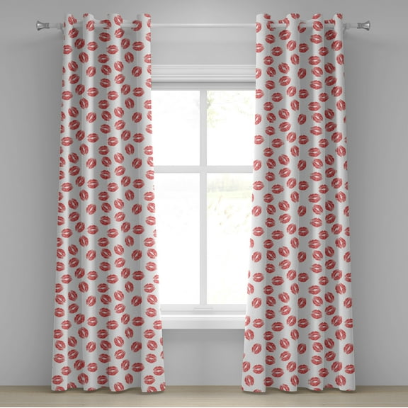 Ambesonne Feminine Grommet Curtain, Red Lipsticks Kiss Marks, 50" x 108", White Red