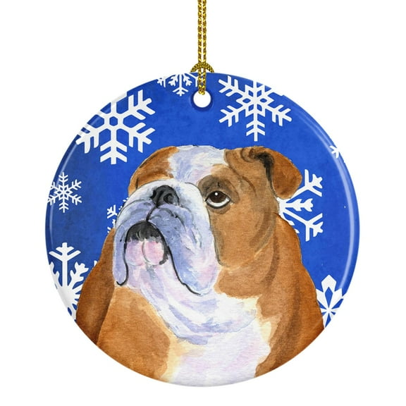 Bulldog English Winter Snowflakes Holiday Christmas Ceramic Ornament SS4629