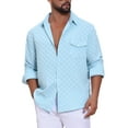 thumbnail image 4 of INSPIRE CHIC Men's Plaid Textured Shirt Casual Solid Pocket Long Sleeve Shirt M Sky Blue, 4 of 6