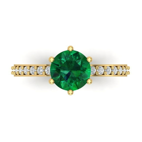 Solitaire with Accents Engagement Ring for Women - 1.71ct Simulated Emerald in 18K Yellow Gold Promise Ring