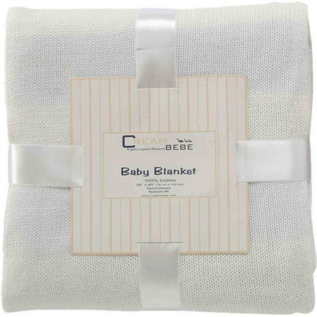 Cream Bebe rayé 100 pour cent en tricot de coton Couverture bébé, Ivoire / Blanc