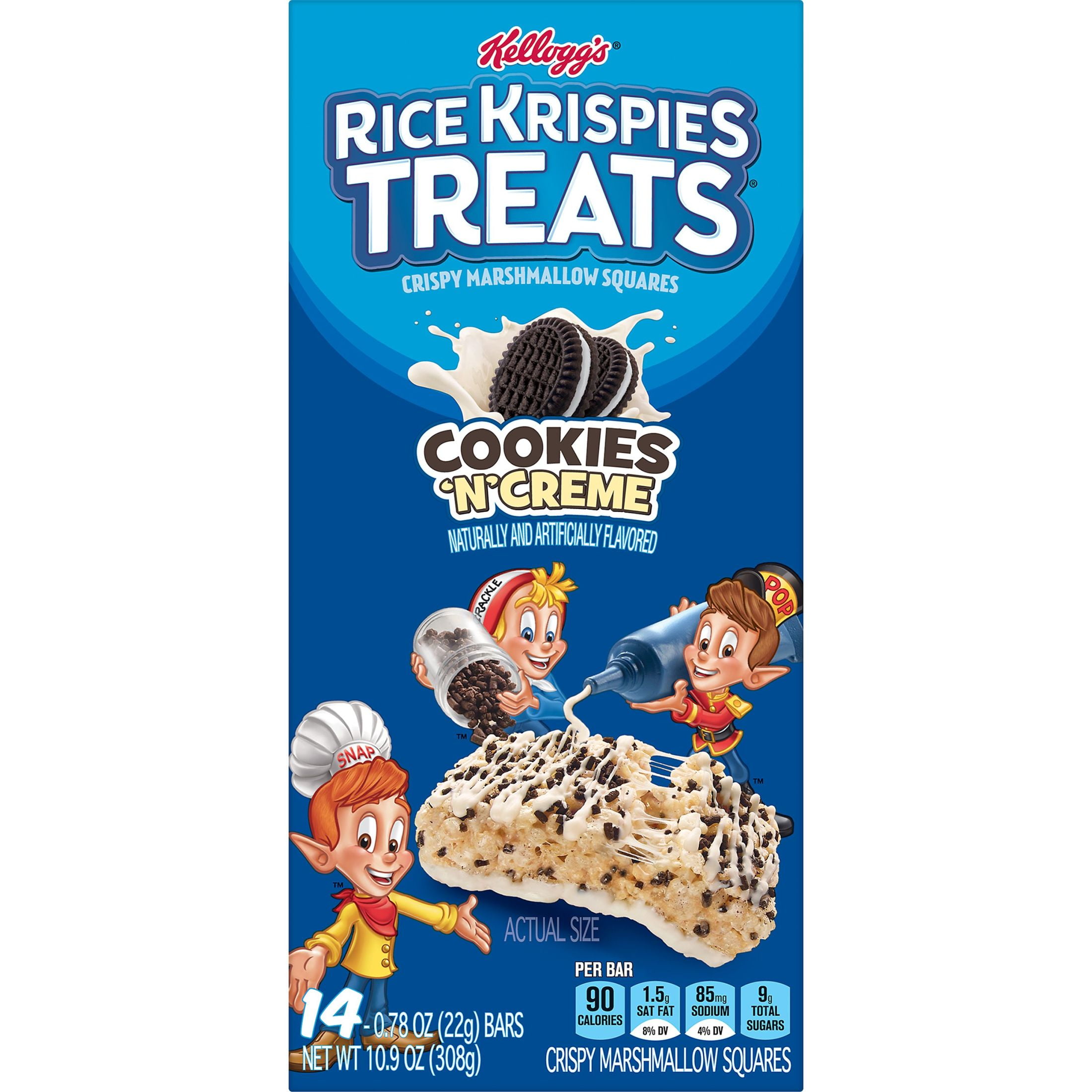 Rice Krispies Treats Cookies'n'Creme Chewy Marshmallow Snack Bars, Kids Snacks, 10.9 oz, 14 Count