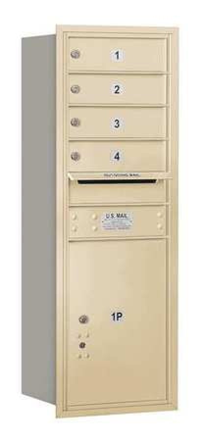4C Horizontal Mailbox - 11 Door High Unit - Single Column - 4 MB1 Doors / 1 PL5 - Sandstone - Rear Loading - Private Access