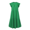 thumbnail image 3 of Vestido Camisero Fruncido Vestido informal de línea A para mujer, dobladillo grande, elegante, color sólido, ropa de playa de verano Ygjytge Verde M para Mujer, 3 of 8