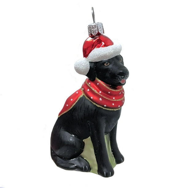 Black Labrador Retriever with Hat and Scarf Dog Polish Glass Christmas