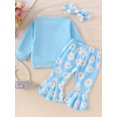 thumbnail image 4 of Aojekbee Baby Girls 3 Piece Outfits Letter Print Long Sleeve Sweatshirt and Daisy Print Flared Pants Headband Set Fall Clothes, 4 of 10
