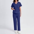 thumbnail image 5 of MLQIDK Womens Scrub Sets Plus Size Scrub Sets Stretchy V-Neck Scrub Pants and Tops Medical Uniforms Nursing Top Jogger Scrubs Dark Blue XL, 5 of 6