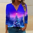 thumbnail image 2 of 3/4 Sleeve Holiday Tops for Women Christmas Outfits V Neck Loose Fit Funny Graphic Tee Shirts Festive Clothes (2XL, Purple), 2 of 5
