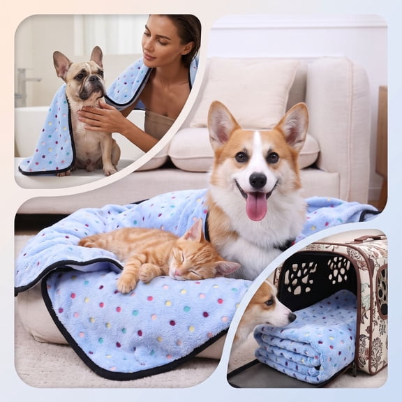 Fleece Pet Blanket Soft Warm Multi Use Dog Cat Blanket for Crate Bed Travel Car Seat Cover Indoor Outdoor Pet Supplies(S)