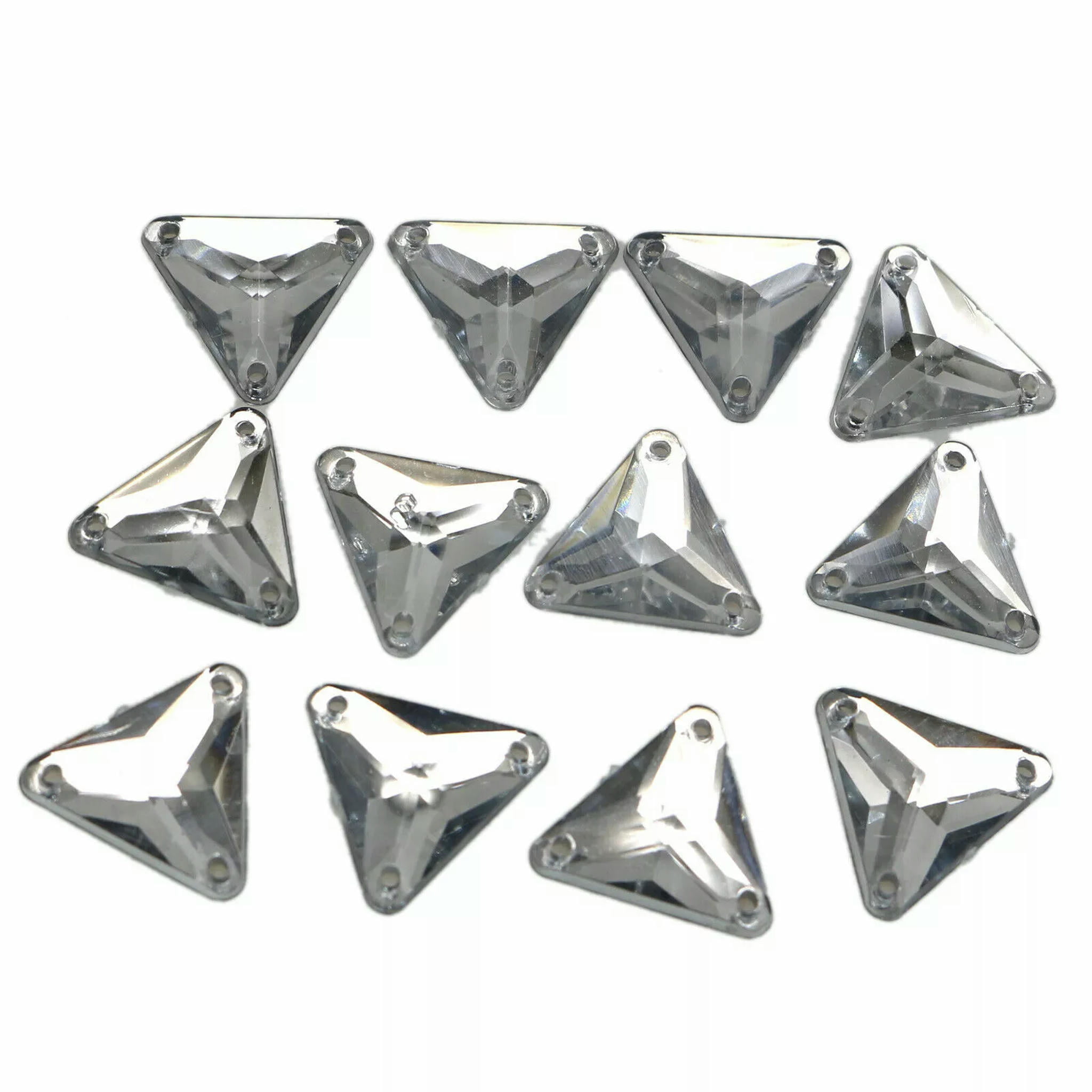 EOEMY 500 Clear Flatback Acrylic Triangle Sewing Rhinestone Button 16mm Sew On Beads