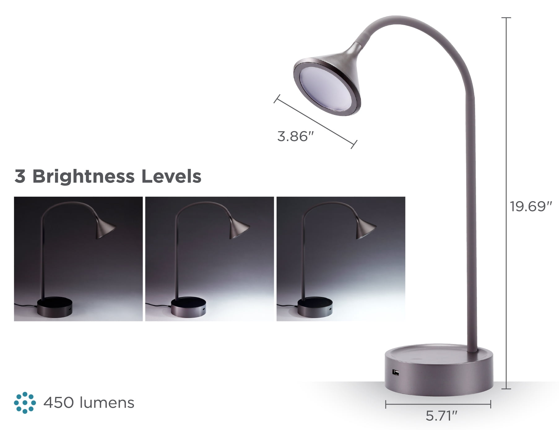 BLACK+DECKER Flexible Gooseneck LED Desk Lamp, 5W, Gray (VLED1812GRAY-BD)
