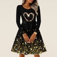 thumbnail image 2 of Women's Valentine s Day Heart Print Dress Long Sleeve Belted Waist Flowy A Line Skirt Romantic Red Heart Detail Comfortable Soft Material Perfect for Casual, Sizes S-5XL, 2 of 5