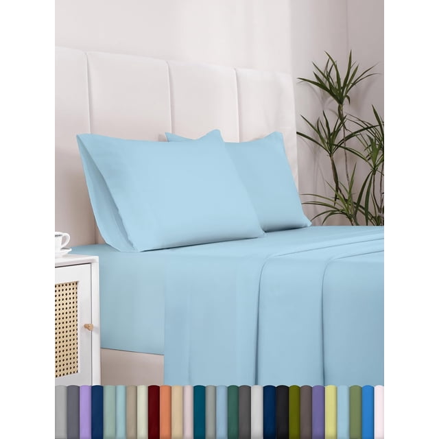 czcpp-WAEPIC Ensemble de Draps pour Lit Simple/confortable/respirant et Rafraîchissant/extra Doux/résistant au Rétrécissement et à la Décoloration/entretien Facile-16 Pouces Poches Profondes/oeko-TEX/hôtel/doux et Sans Plis (22-Bleu Poussiéreux, Simple)