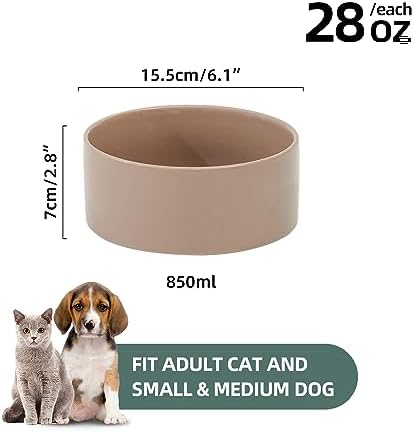 Ceramic 6.1inch Dog Bowls for Small and Medium Breed Dog Dish Pet Food and Water Bowl (Set of 2 Bowls - Dark Green, 28oz)