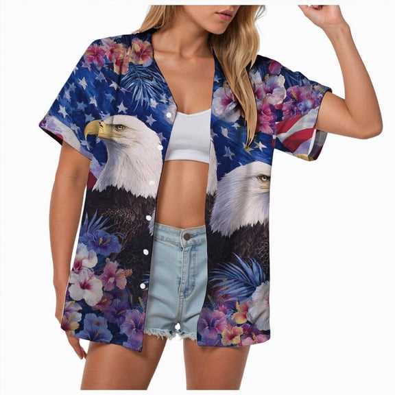 mgoYE Clothing for Women 250th Anniversary USA Shirt Women's American 250th Anniversary Printed Casual Sweatshirt 250 Years 1776–2026 Patriotic Button Shirt|Dark Blue XL