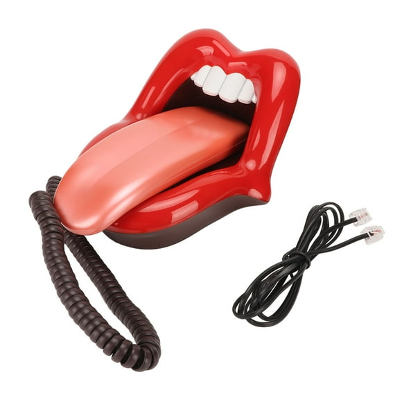 Desk Phone, Cute Corded Telephone Red Large Tongue Shape Number Storage For Bedroom