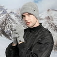 thumbnail image 3 of Beanie Hat Gloves Set Solid Color Soft Thick Wear Resistant Men Winter Warm Knitted Hat Gloves, 3 of 8