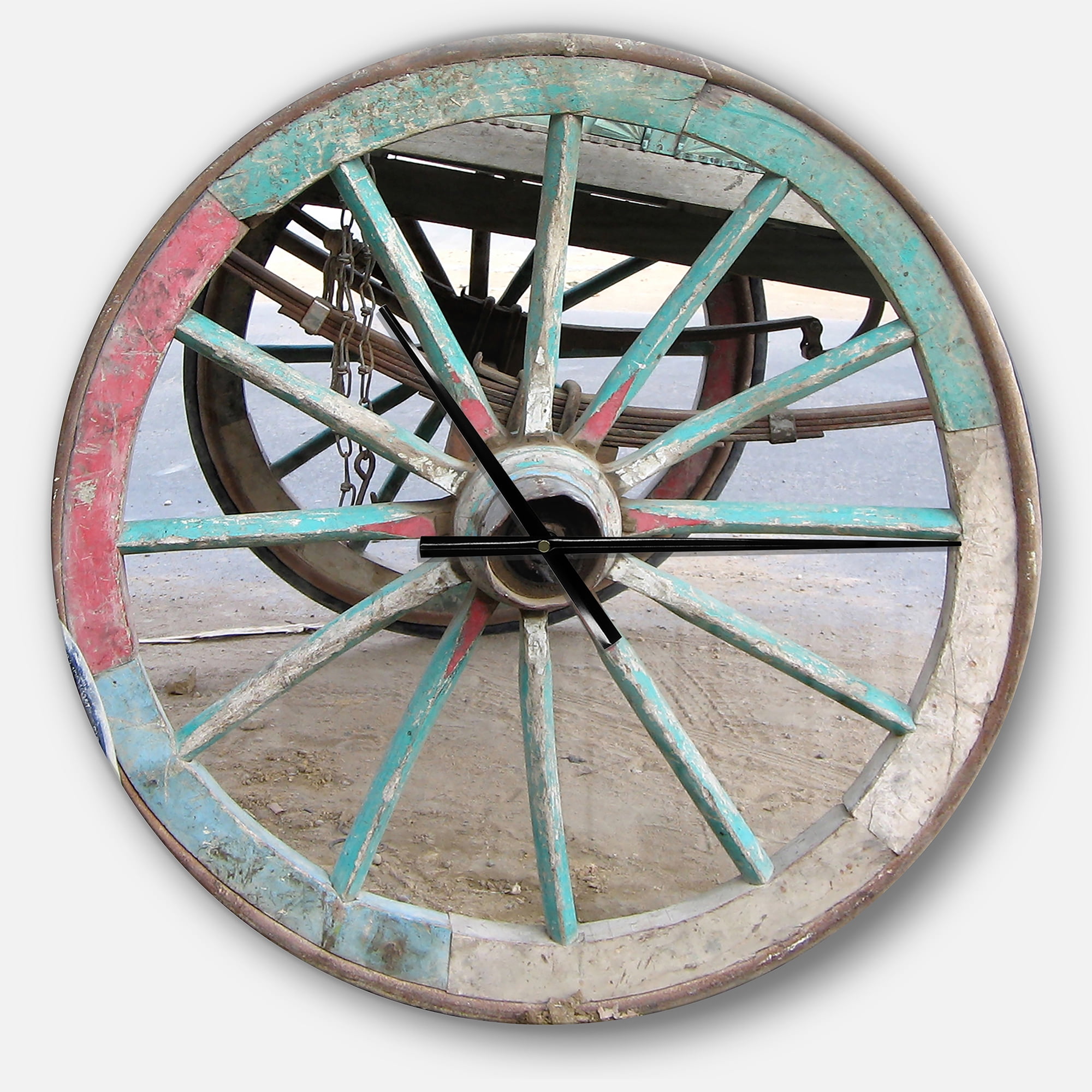 Designart 'Turquoise Painted Cottage Wagon Wheel Clock' Farmhouse wall