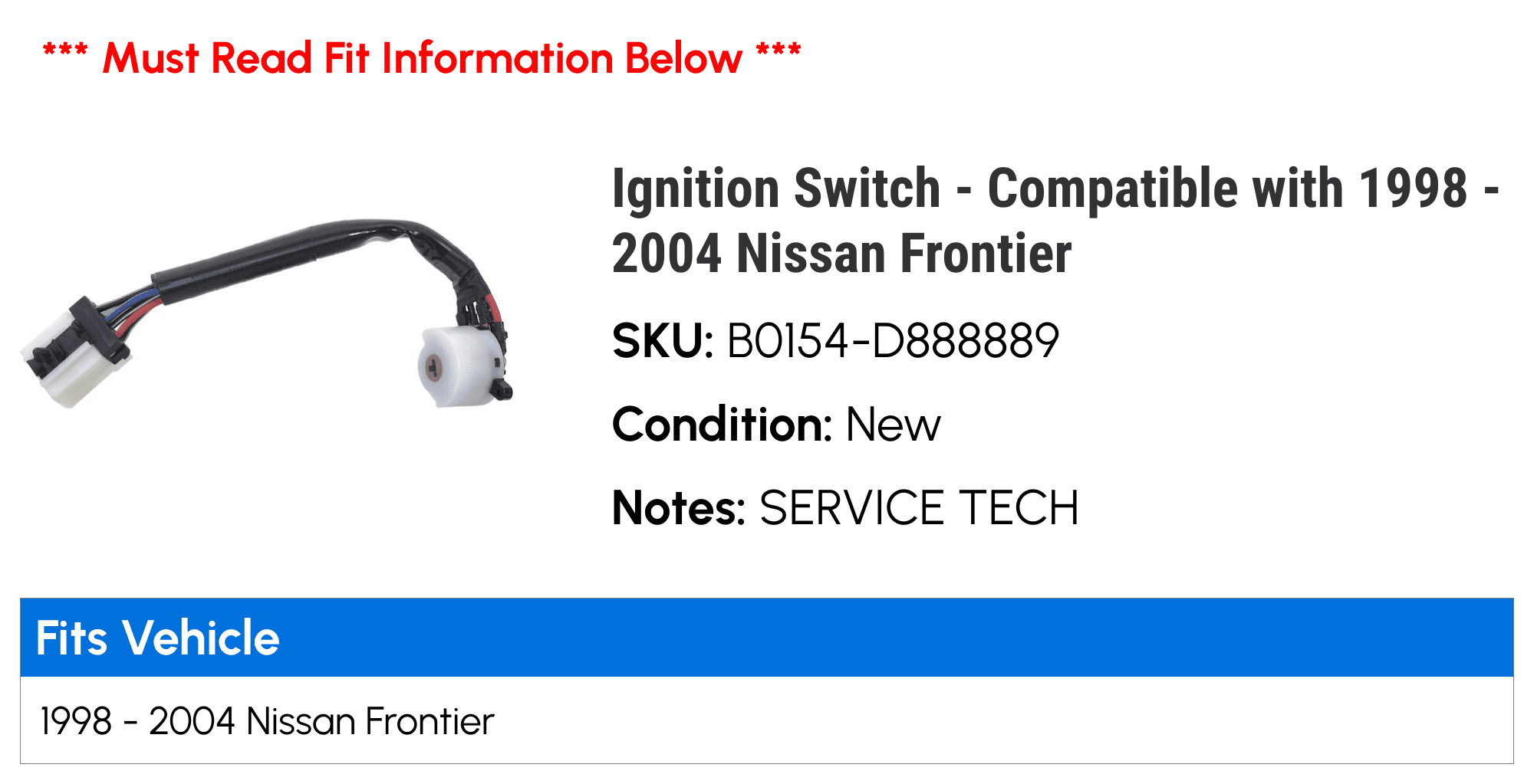 Ignition Switch - Compatible with 1998 - 2004 Nissan Frontier 1999 2000 2001 2002 2003