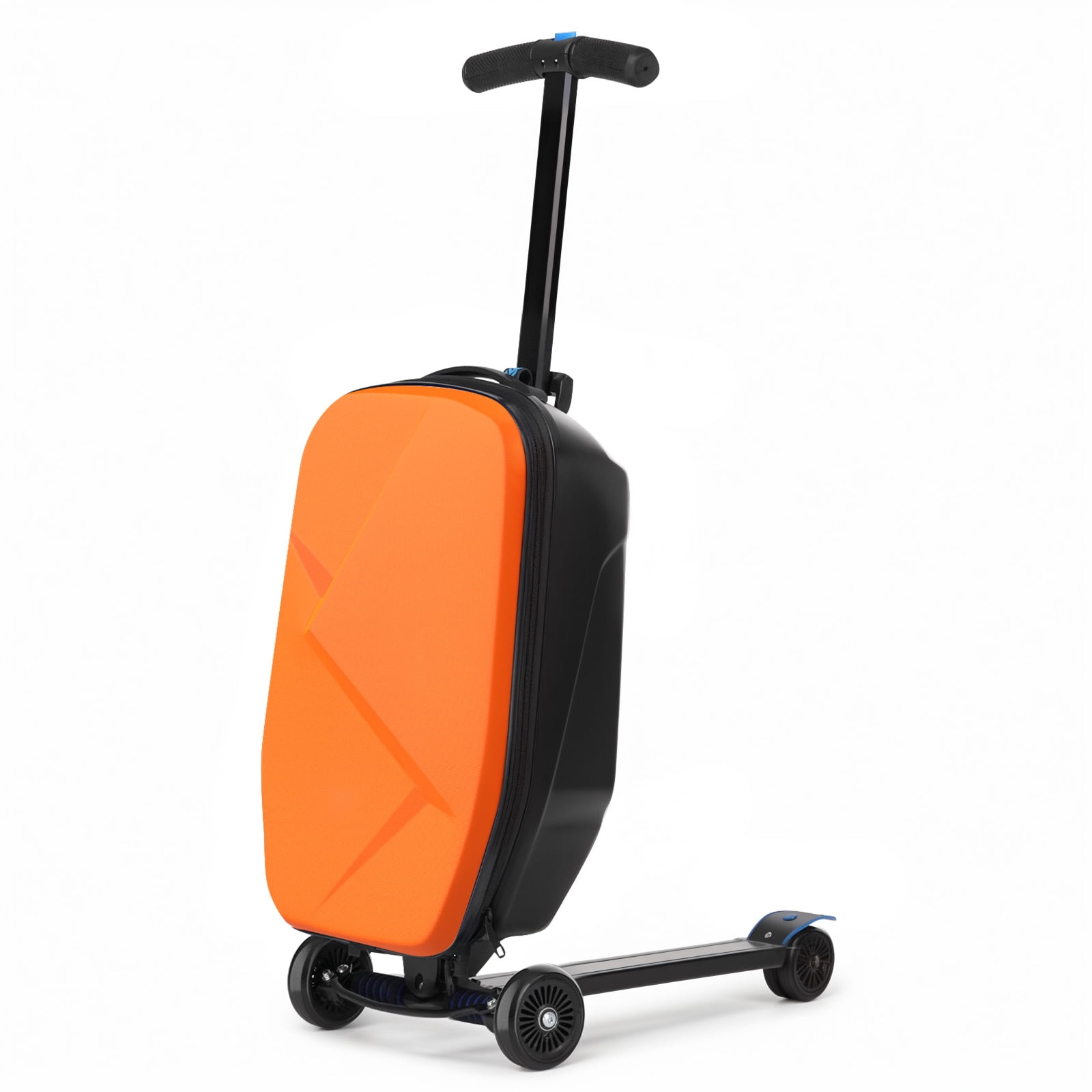 Advwin Scooter Luggage for Kids & Adults, Hardside Ride on Suitcase for Kids Ages 4-15 Multifunctional Lightweight Foldable Carry on Luggage with Wheels Ride on for Children Teenagers, Orange