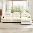 thumbnail image 3 of 107" L-Shaped Oversized Chenille Modular Sectional Sofa with 1 Ottoman, High-Density Foam Cushions, Tufted Pleated Cushion Backrest, Modern 3-Seater Couch with 2 Pillow, for Living Room, Beige, 3 of 7