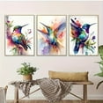 thumbnail image 3 of Set of 3 Bohemian Style Hummingbird Canvas Art Prints, Watercolor Birds Wall Decor, Unframed Modern Abstract Artwork for Living Room, 3 of 4