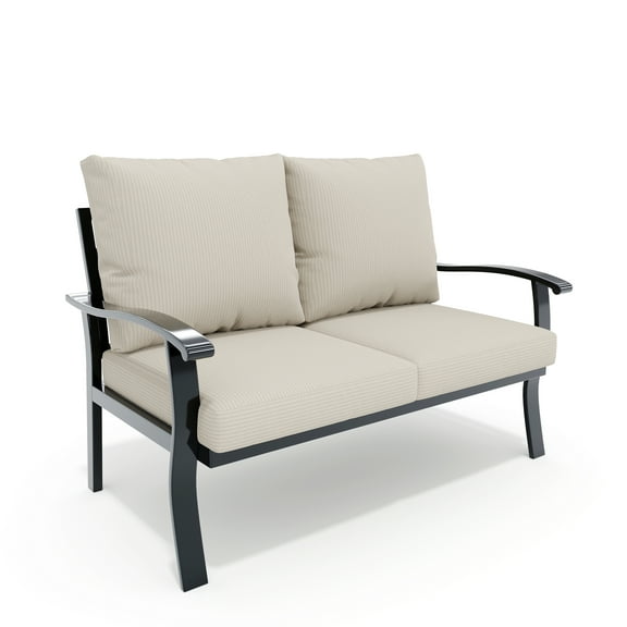 HOMREST Outdoor Loveseat Aluminum Patio Furniture Sofa, All-Weather Metal Outdoor Couch with Cushions, Beige