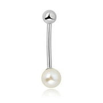 AVORA 10K White Gold Freshwater Pearl Belly Button Ring Body Jewelry (14 Gauge)  - Size 0