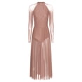 thumbnail image 3 of Sinleey Women Long Ballet Lyrical Dance Dress Rhinestone Flowy Maxi Dresses Long Sleeve Split Ballet Dusty Pink XL, 3 of 7