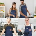 thumbnail image 4 of Chef Apron for Men Women Canvas Aprons with 3 Pockets Cross Back Resistant Work Apron for Cooking, 4 of 12