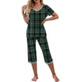 thumbnail image 2 of Puntoco Pijamas para mujer Conjunto de pijama y pantalón de manga corta con cuello en V para mujer Pijamas casuales con bolsillos, 2 of 5