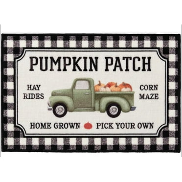 Natco Buffalo Plaid Accent Rug, Fall Pumpkin Truck, 20 x 30 in, Non Skid Mat for Kitchen or Room Decor for Autumn and Thanksgiving