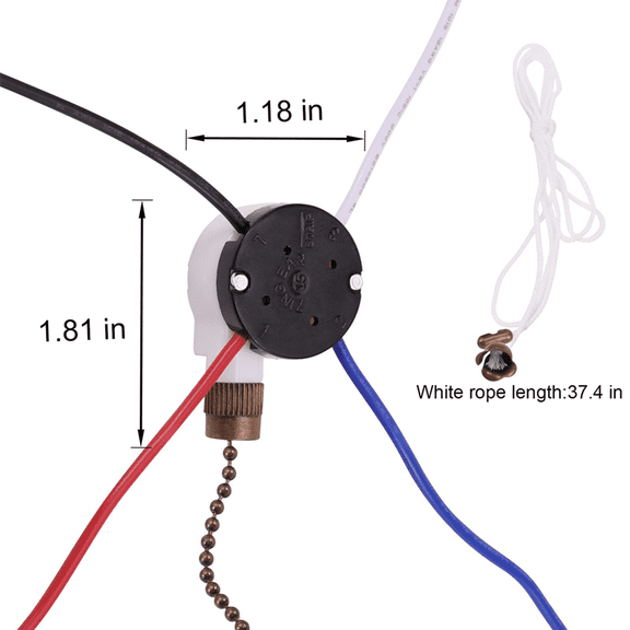 5X Ceiling Fan Switch Kit 3 Speed 4 Wire, Zipper Speed Control Switch, ZE-208S Pull Wire Switch with Rope Bronze