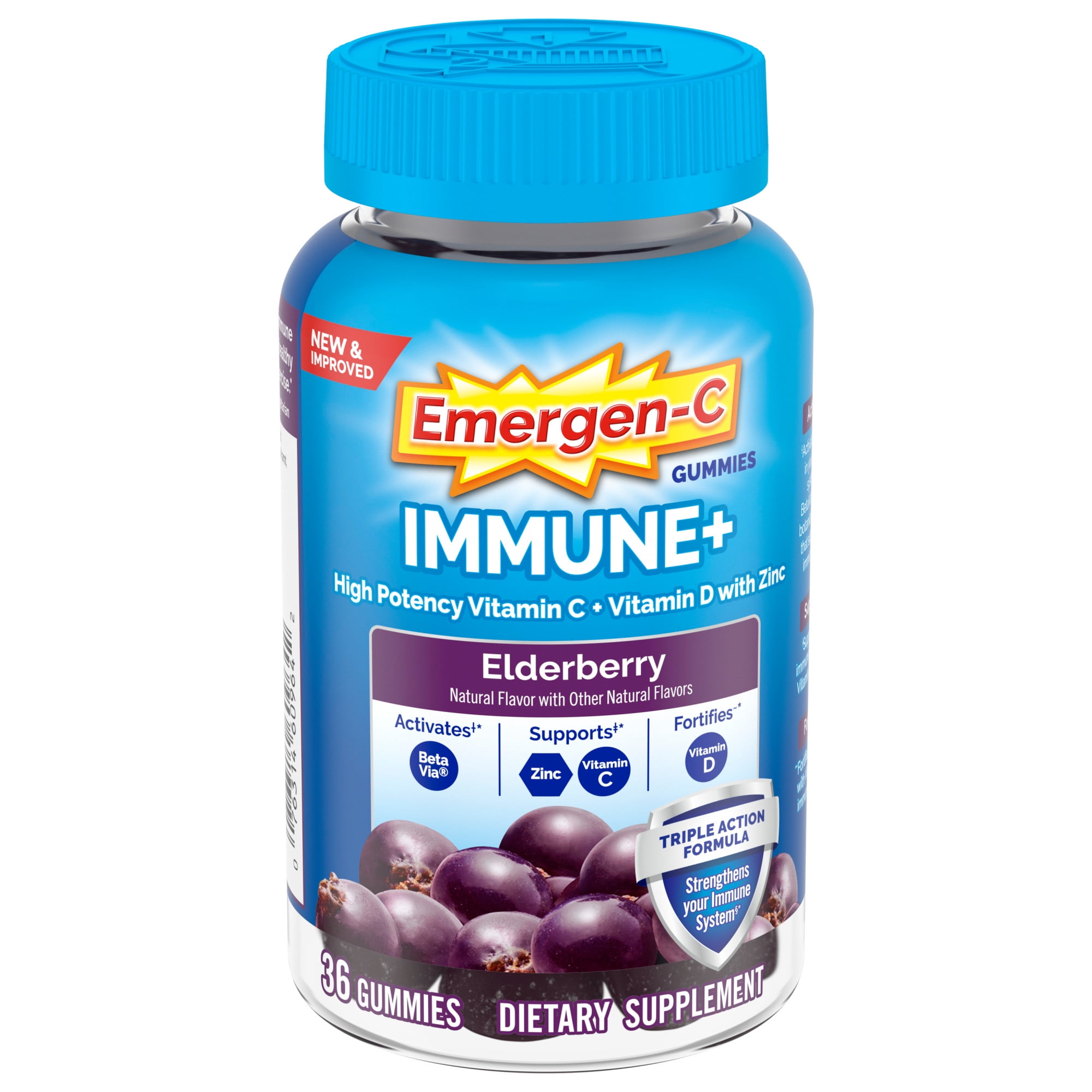 (2 pack) Emergen-C Immune+ Gummies Vitamin C Multivitamin Supplement for Immune Support, Elderberry, 36 Ct