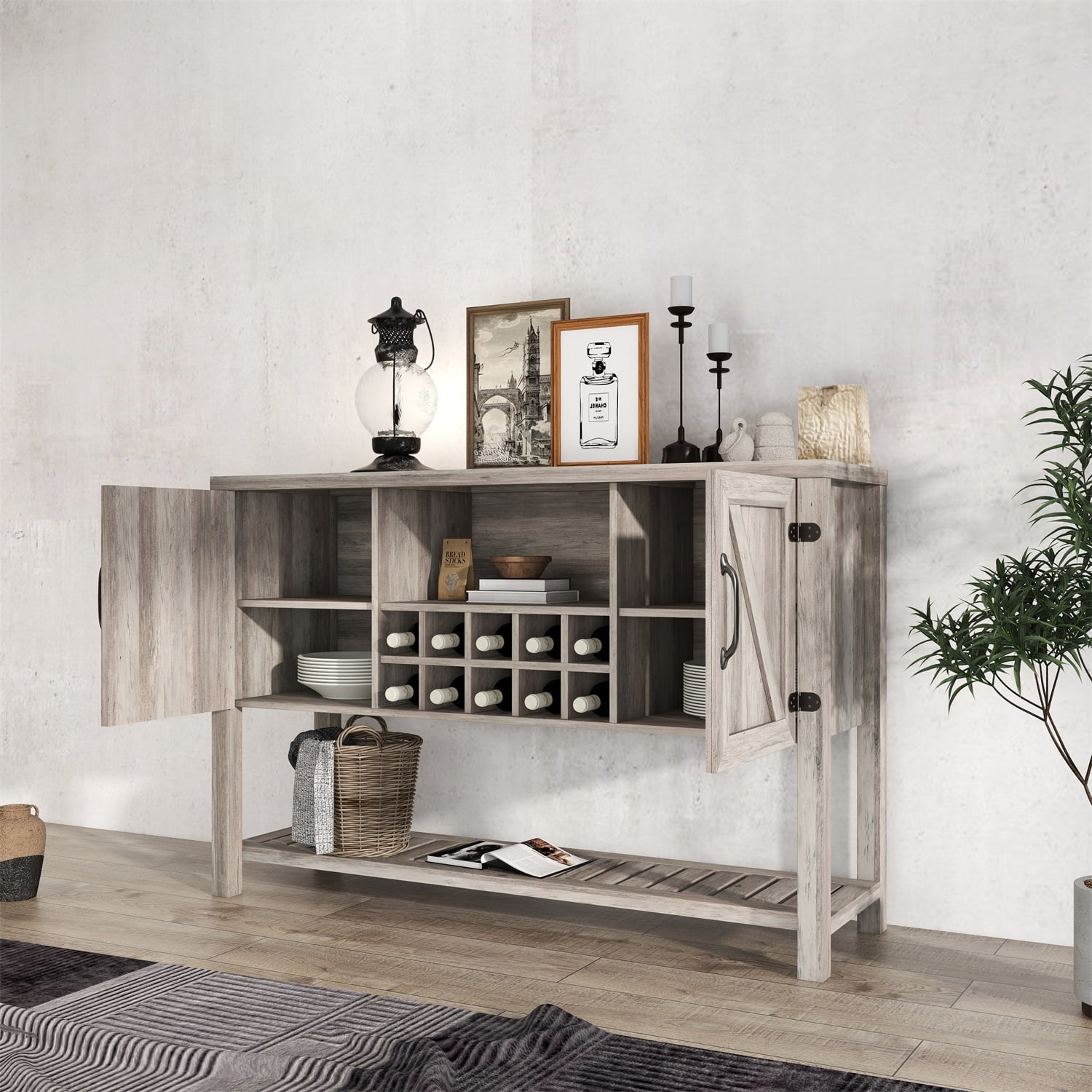 Kadyn 52 Inch Console Cabinet, Particle Board Storage Cabinet with Wine Cabinet, Media Entertainment Center Cabinet Console Table for Dining Living Room, Antique Gray Kadyn 52 Inch Console Cabinet, Particle Board Storage Cabinet with Wine Cabinet, Media Entertainment Center Cabinet Console Table for Dining Living Room, Antique Gray