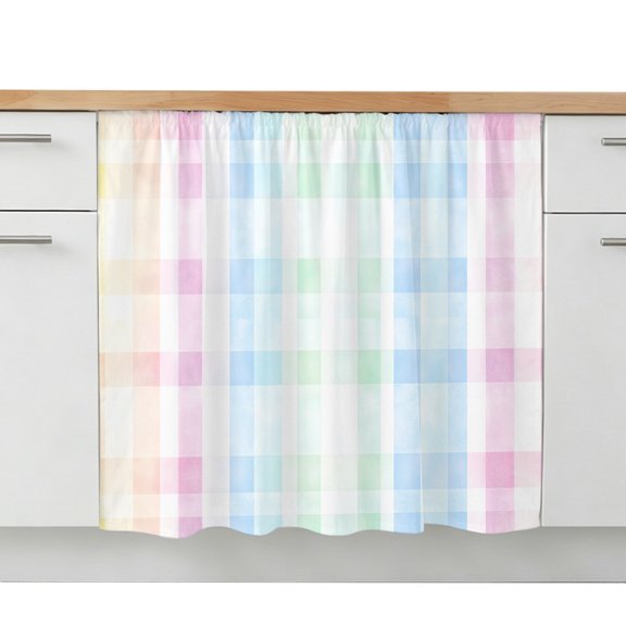 Blue Pink Plaid Sink Skirt 11"W x 13"L,Dustproof Under Sink Curtain Skirt for Bathroom Kitchen,Pastel Green White Buffalo Patchwork Adhesive Short Curtain Vanity Cover for Laundry Closet Shoe Rack