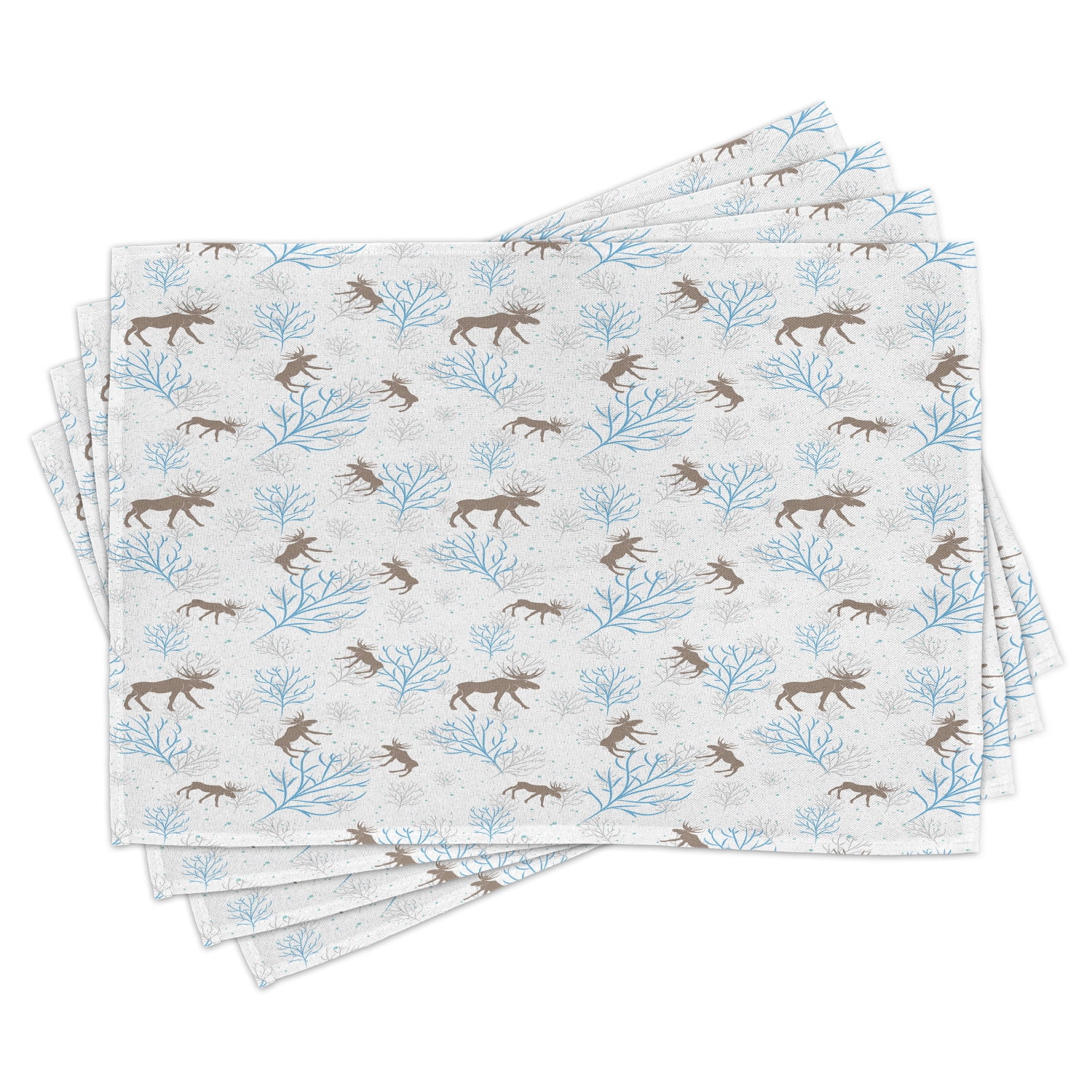 Moose Placemats Set of 4 Winter Forest Retro Style Illustration with