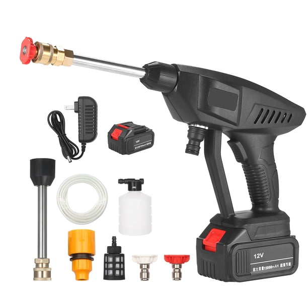 Autolavadora Irfora Lavadora de alta presión portátil de 12V 15A 30Bar Pistola de lavado inalámbrica con boquilla de generador de espuma Bomba de agua Rociador automático de jardín Lavadora de presión Irfora Autolavadora