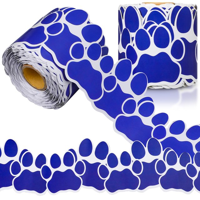 Borde para tablón de anuncios con estampado de patas en espiral, 21 m x 7,5 cm, azul