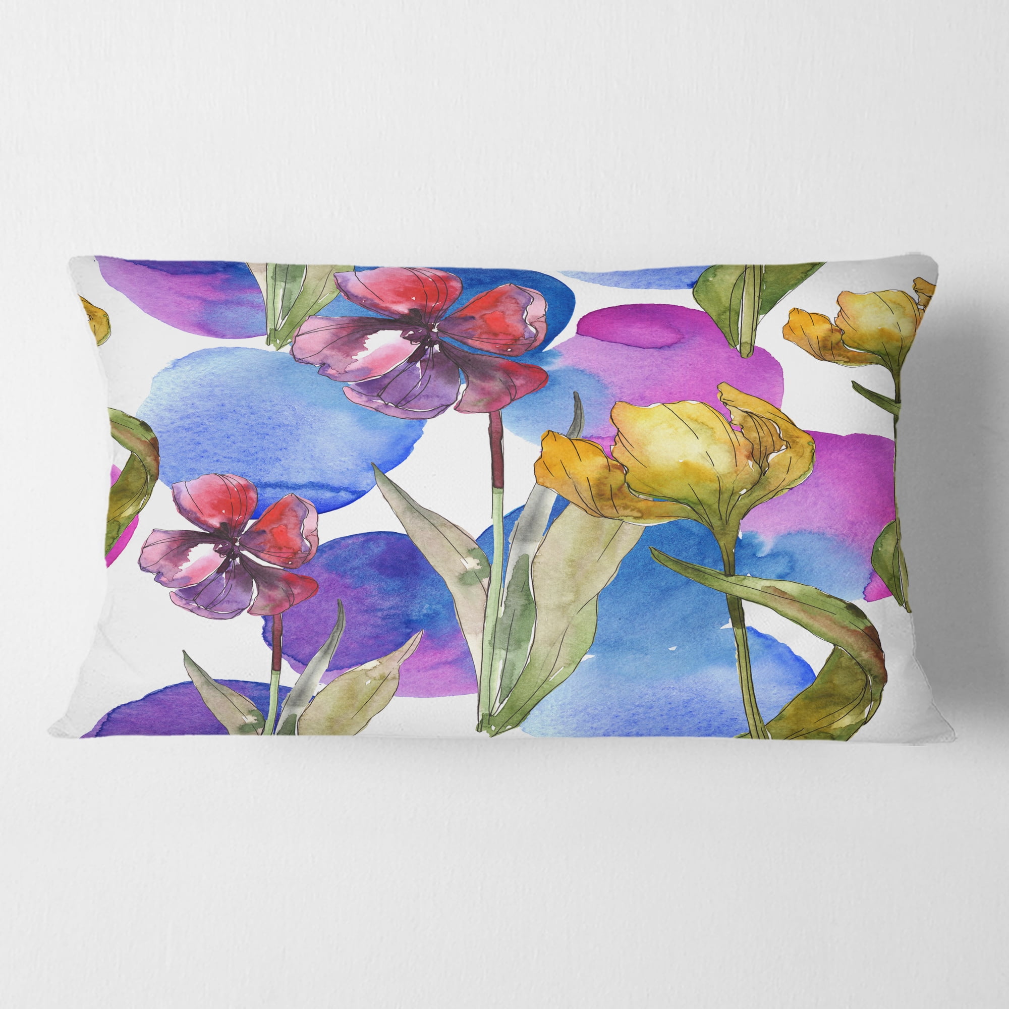 Designart Retro Tulips in Purple' Mid-Century Modern Throw Pillow - 12x20